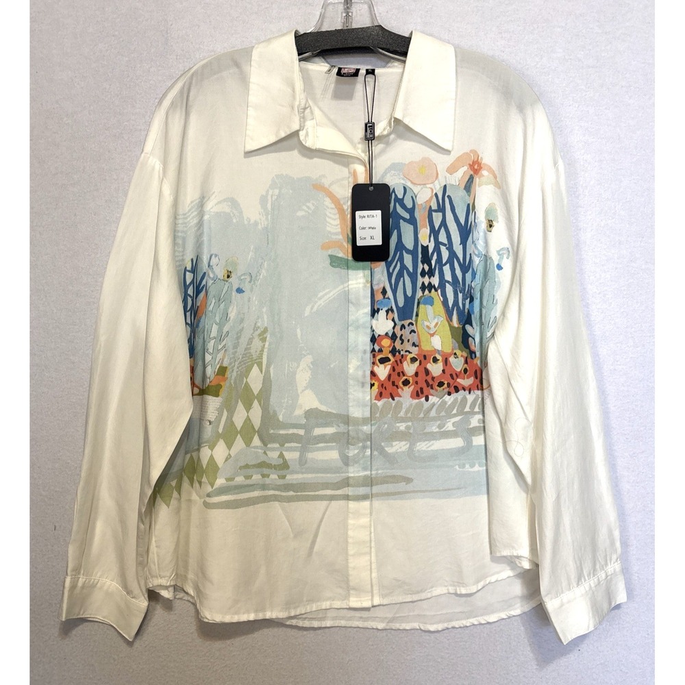 Lior Paris Shirt Womens XL Abstract Art To Wear Linen Blend Rita Blouse NWT
